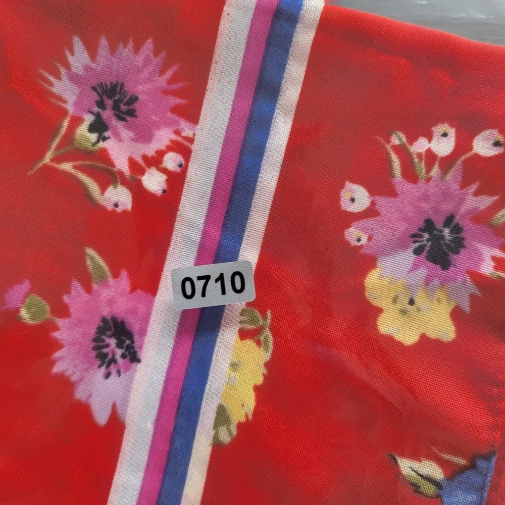 Vintage Glentex Italy Red Floral Square Scarf Neckerchief Striped Border Print